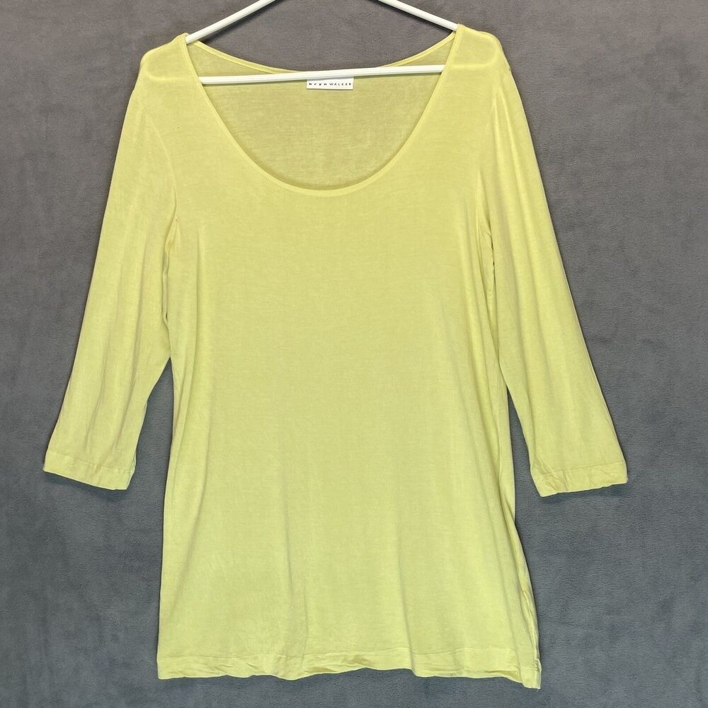 Bryn Walker Top Size Medium Tee‎ Green Micro Modal 3/4 Sleeve Soft Lagenlook